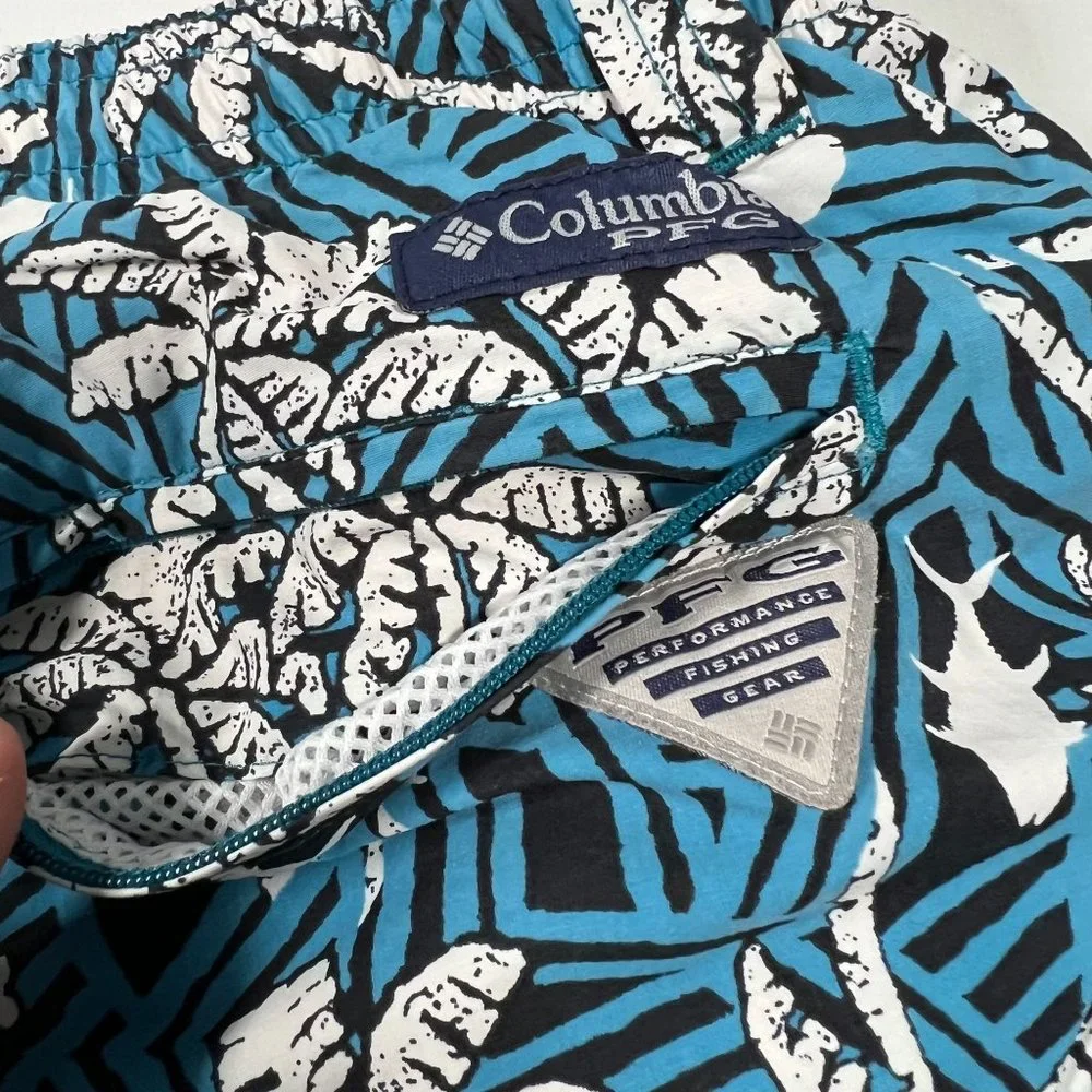 Columbia PFG Mens XL Swim‎ Trunks Board Shorts Palm Tree Fish Tropical Print